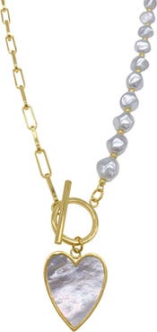 Adornia 14K Yellow Gold Plated 10mm Pearl Heart Pendant Necklace