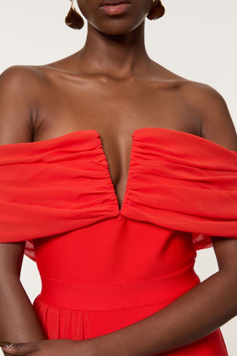Figure Form Bandage Knit Bardot Dress, Alternate, color, Red