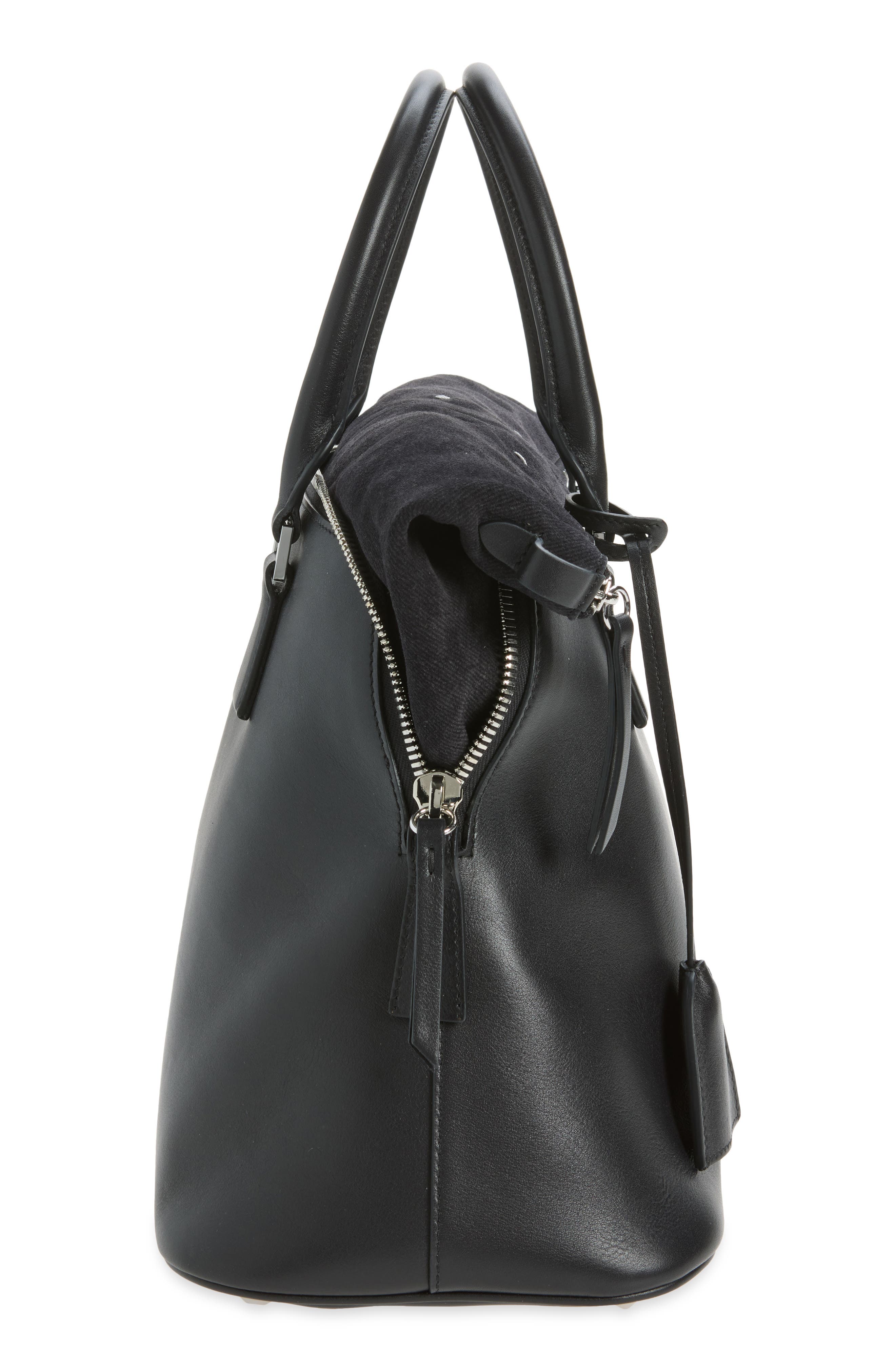 Medium 5AC Soft Leather & Canvas Top Handle Bag, Alternate, color, DARK GREY