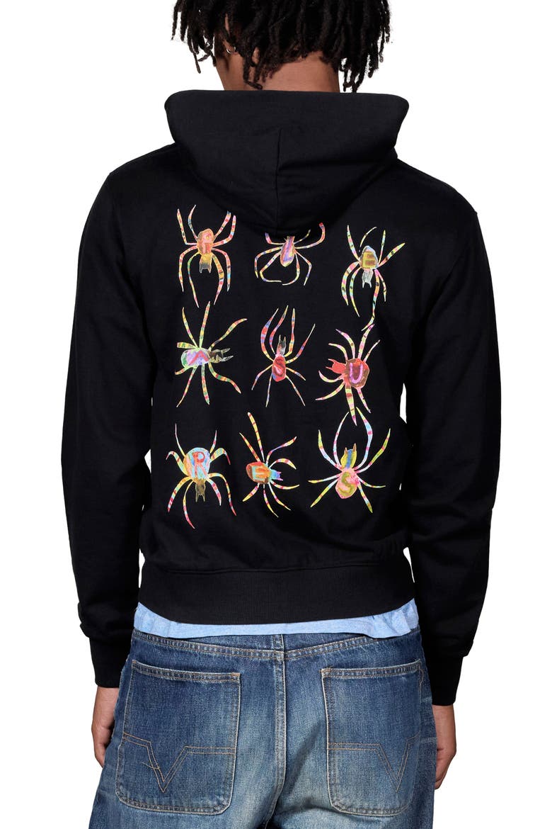 Spiders Fitted Graphic Zip Hoodie, Alternate, color, BLACK