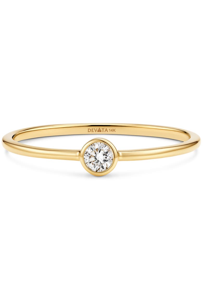 Round Bezel Lab Grown Diamond Solitaire Ring in 14K Gold, Main, color, Yellow Gold