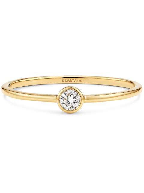Round Bezel Lab Grown Diamond Solitaire Ring in 14K Gold