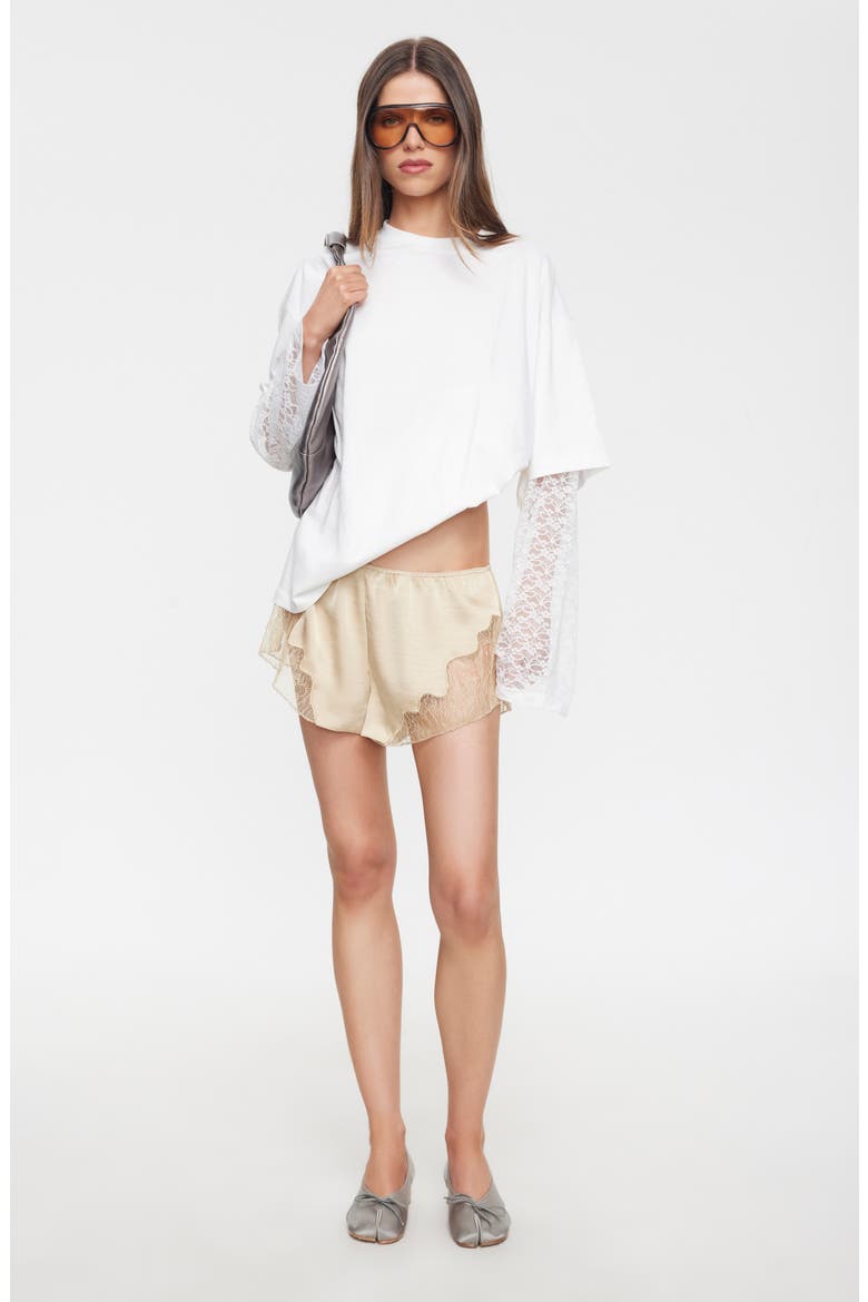 Bottega Lace Sleeve Oversized Cotton Top, Alternate, color, PORCELAIN