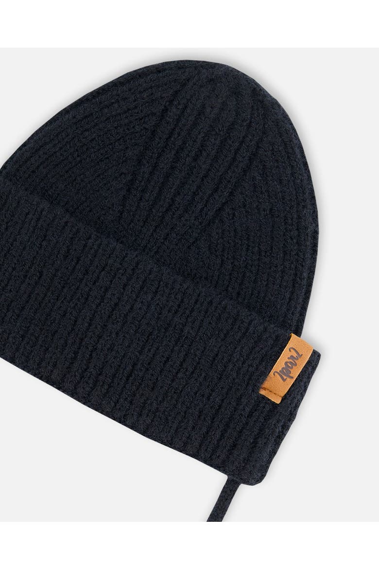 Baby Unisex Mid-Season Knit Hat With Strings Black, Alternate, color, Anthracite
