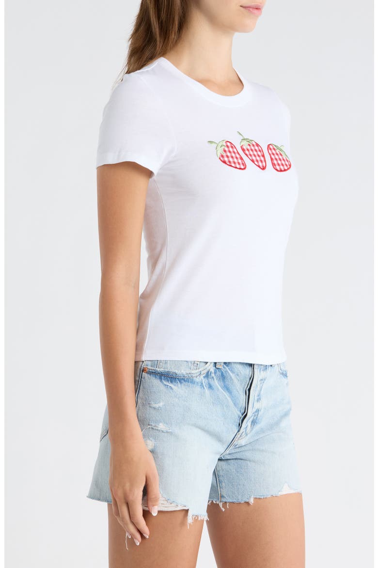 Gingham Strawberries Graphic T-shirt, Alternate, color, BRIGHT WHITE