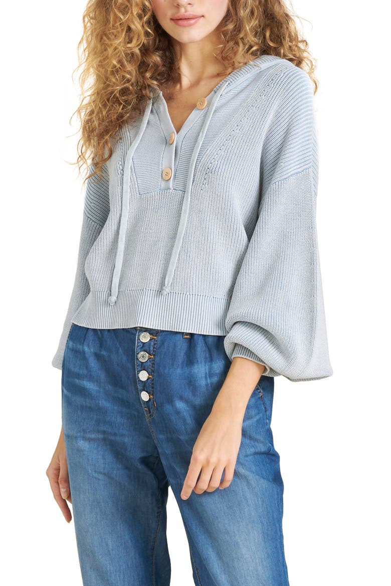 Ursina Hooded Blouson Sleeve Cotton Sweater, Main, color, BLUE