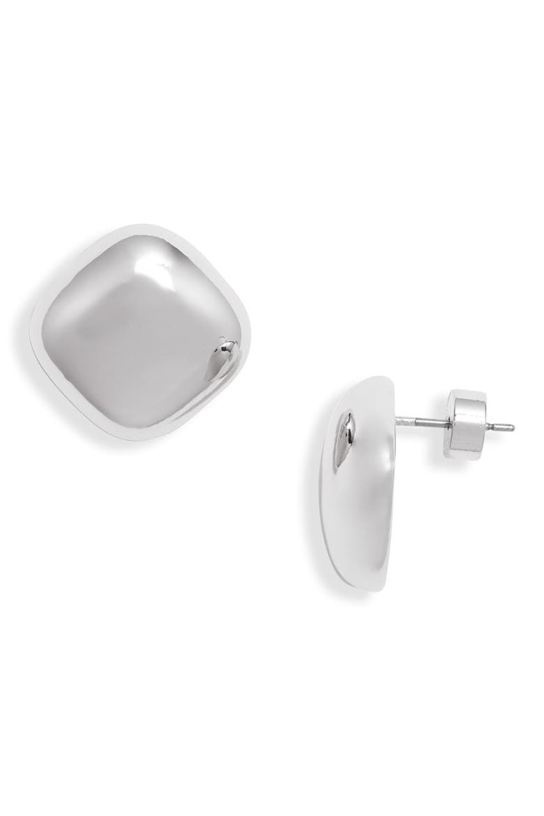 Puffy Square Stud Earrings, Main, color, SILVER