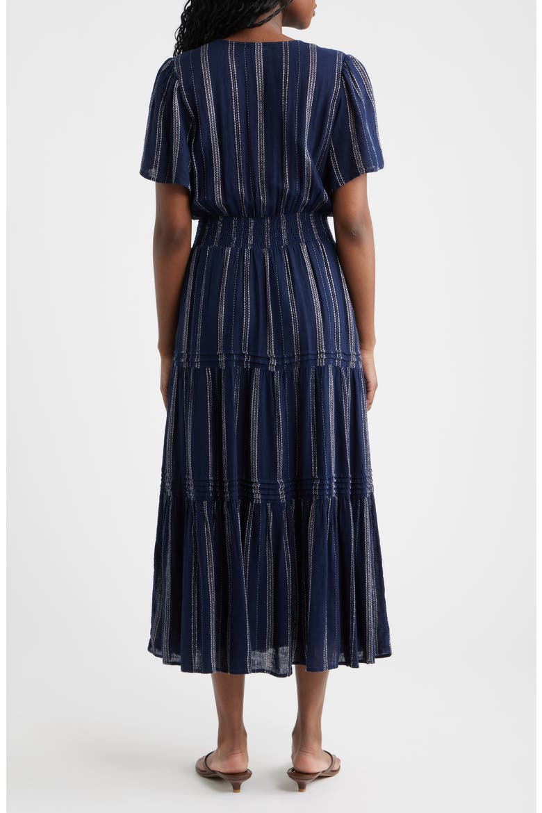 Cannes Stripe Tiered Linen Blend Dress, Alternate, color, MARINA STRIPE