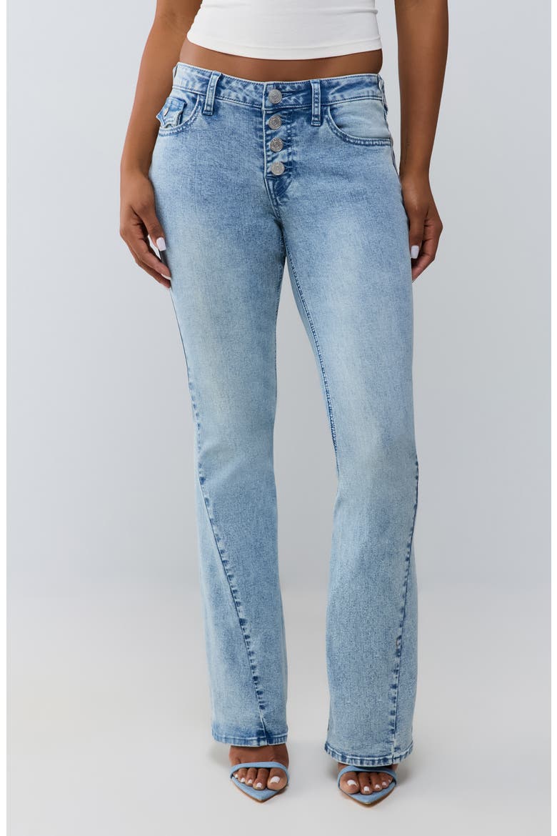 Joey Button Front Flap Flare Jeans, Main, color, LIGHT GLACIAL PARK WASH