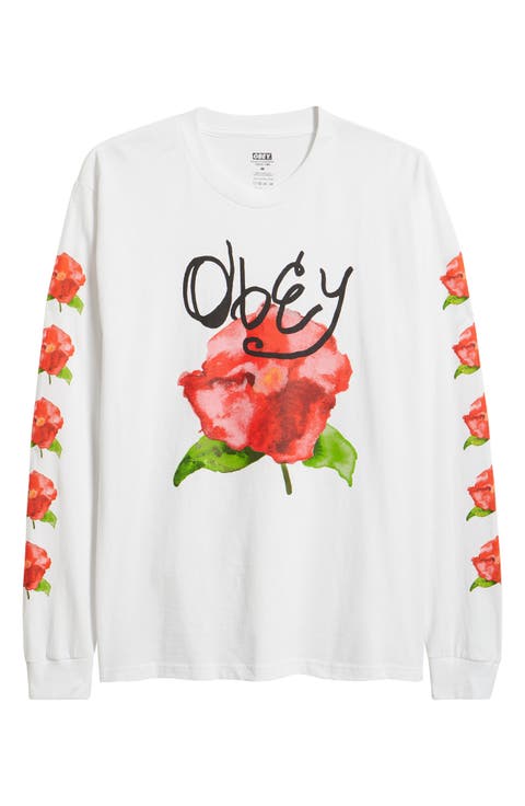 Watercolor Poppy Long Sleeve Cotton Graphic T-Shirt