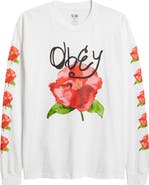 Obey Watercolor Poppy Long Sleeve Cotton Graphic T-Shirt
