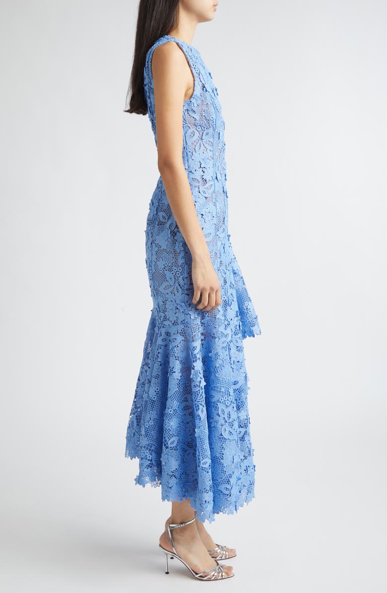 Oscar de la Renta Porcelain Flowers Asymmetric Guipure Lace Dress, Alternate, color, Hydrangea