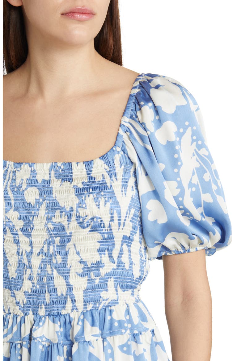 Abstract Print Smocked Bodice Dress, Alternate, color, BLUE