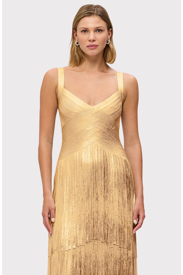The Metallic Mischa Fringe Dress, Alternate, color, GOLD FOIL