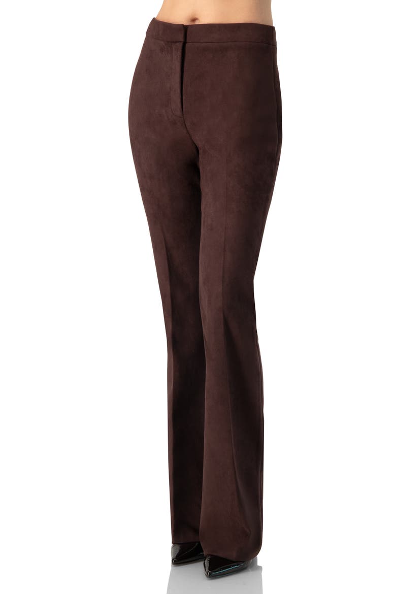 Flared Faux-Suede Trousers with Simulated Back Pockets, Alternate, color, Brown