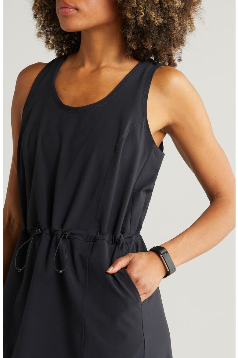 In Flight Drawcord Waist Dress, Alternate, color, BLACK