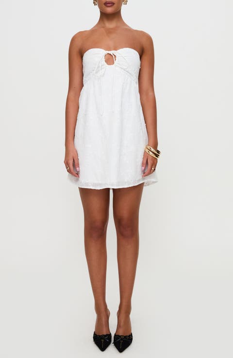 Rosenberg Strapless Jacquard Babydoll Minidress