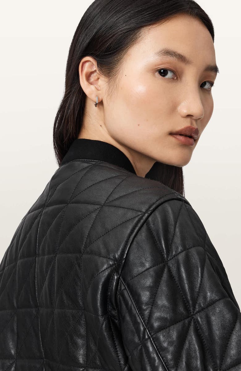 AllSaints Carly Quilted Leather Bomber Jacket, Alternate, color, Black