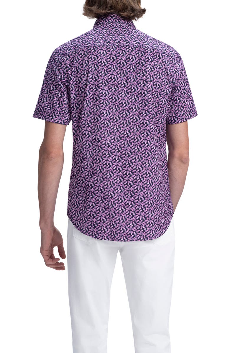 Bugatchi Pineapple Print Knit Short Sleeve Stretch Cotton Button-Up Shirt, Alternate, color, 