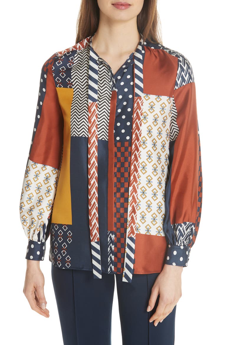 Vivian Patchwork Silk Top, Main, color, GEOMETRIC PATCHWORK