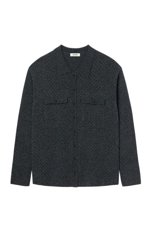 Sandro Long Rhinestone Cardigan In Gray