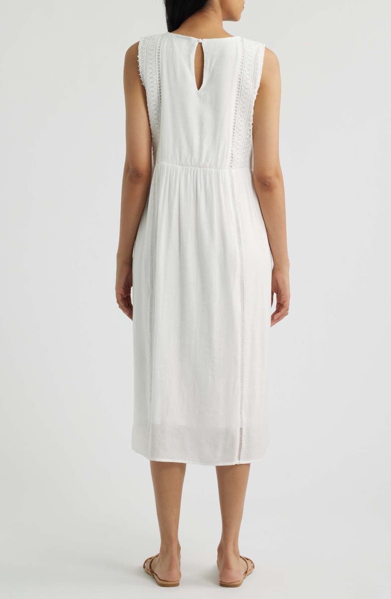 Bobeau Eyelet Trim Midi Dress, Alternate, color, White