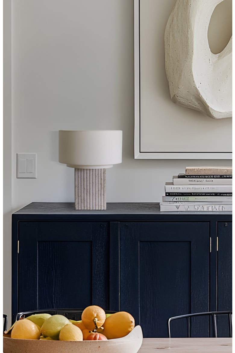 Atticus 15" Modern LED Natural Limestone Table Lamp with Cotton Fabric Shade, Alternate, color, Cream