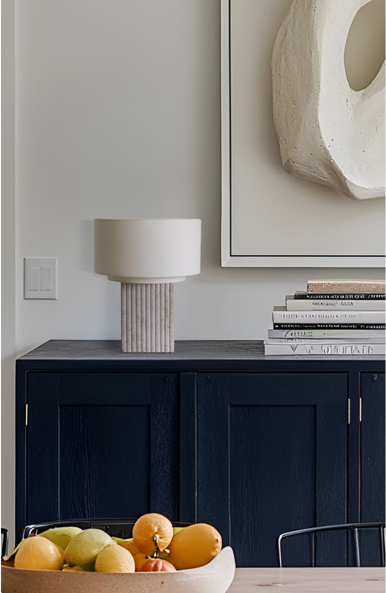 Brightech Atticus 15" Modern LED Natural Limestone Table Lamp with Cotton Fabric Shade, Alternate, color, Cream