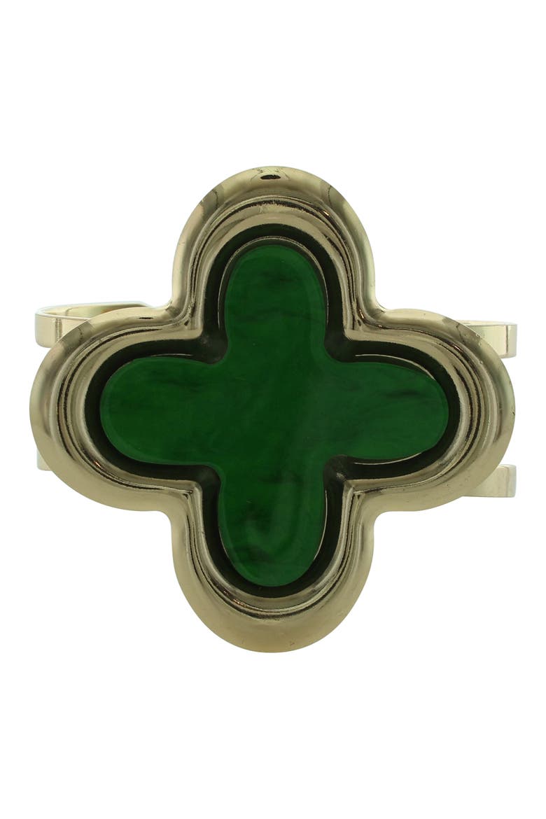 Clover Cuff Bracelet, Alternate, color, GOLD / GREEN
