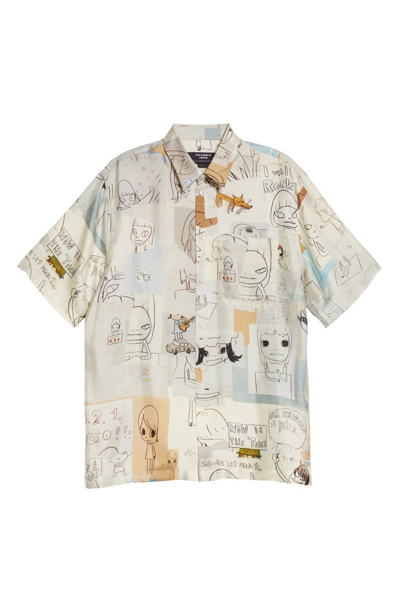 Stella McCartney x Yoshitomo Nara Ricky Print Silk Button-Up Shirt, Alternate, color,