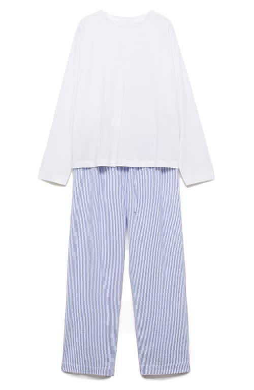 Shop Mango Two-piece Stripe Cotton Pajamas In China Blue