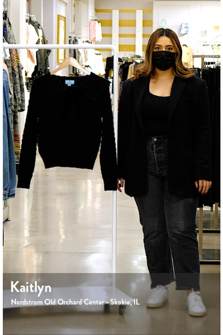Pointelle Knit Collared Sweater with Velvet Bow video