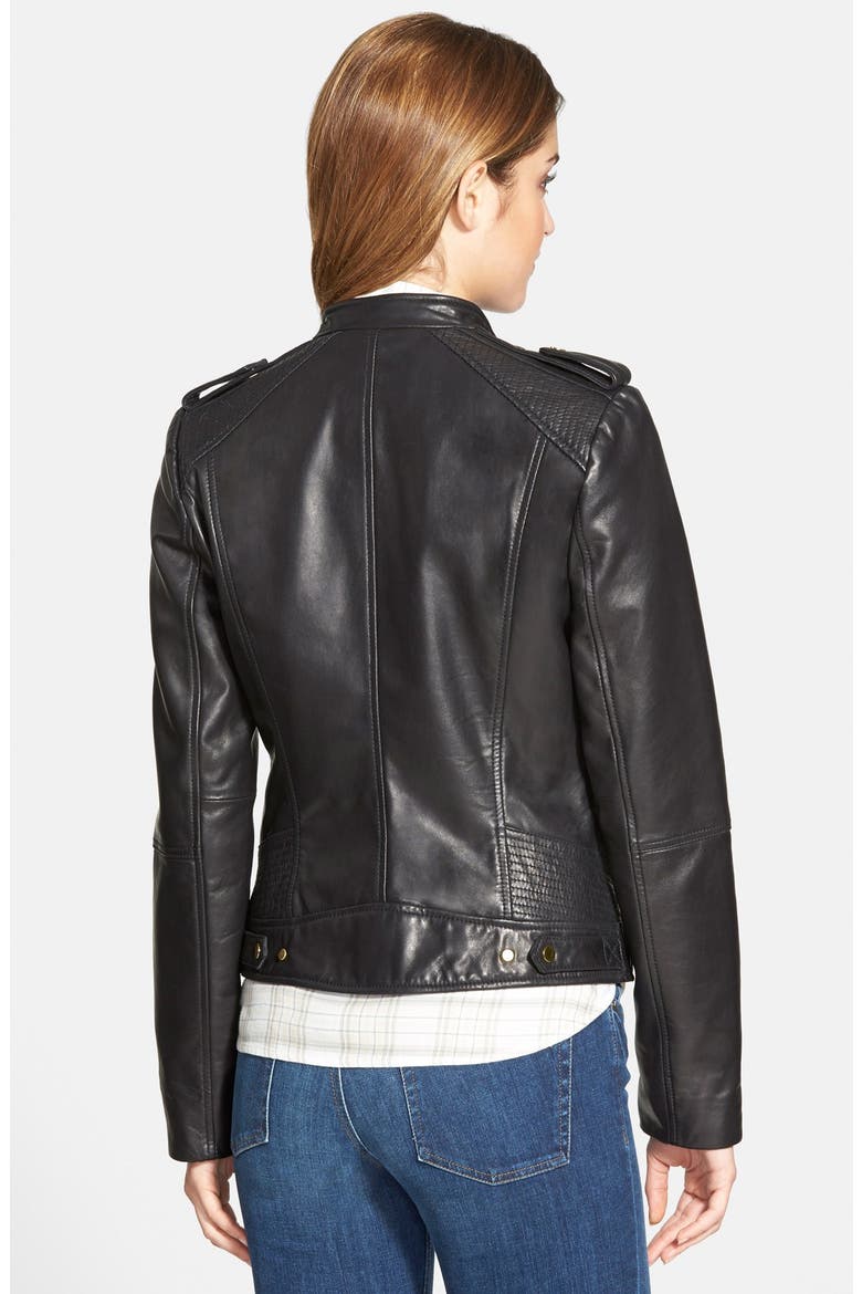 Asymmetrical Zip Leather Moto Jacket, Alternate, color, BLACK