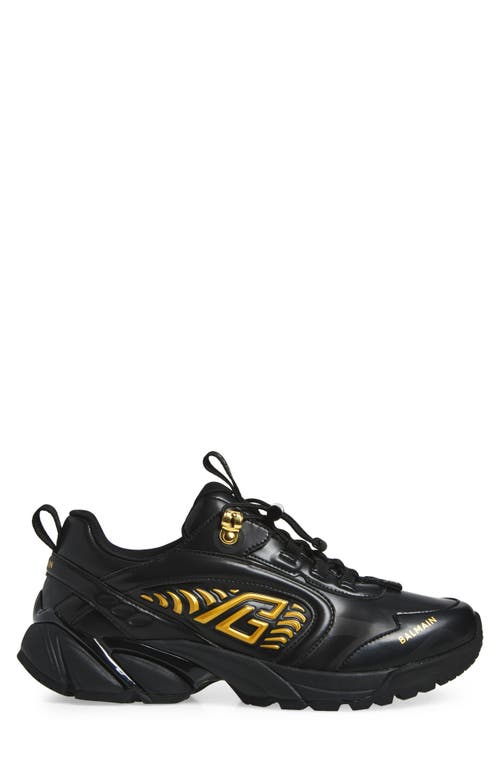 Balmain Cosmic Dust Glazed Leather Trainers In Black