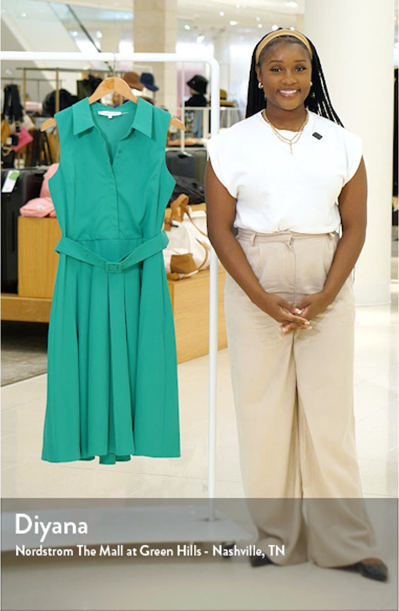 Pleated Belted Sleeveless Midi Shirtdress, sales video thumbnail