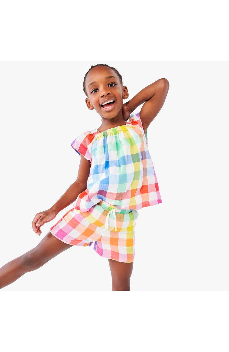 Primary Kids Beach Short In Rainbow Gingham, Alternate, color, 