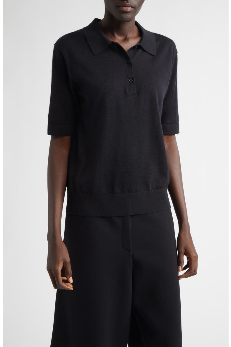 Migo Short Sleeve Cashmere Polo Sweater, Main, color, BLACK