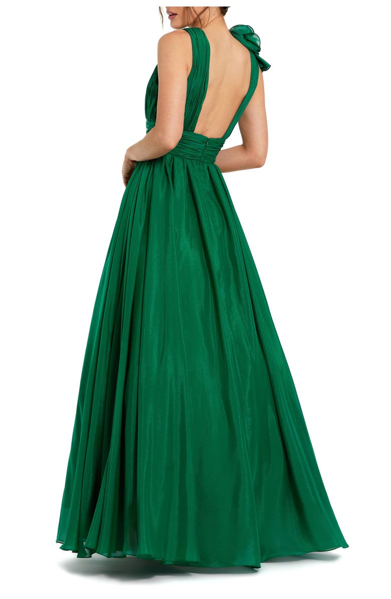 Mac Duggal Petite Ruffle Shoulder V-Neck Chiffon Gown, Alternate, color, Emerald