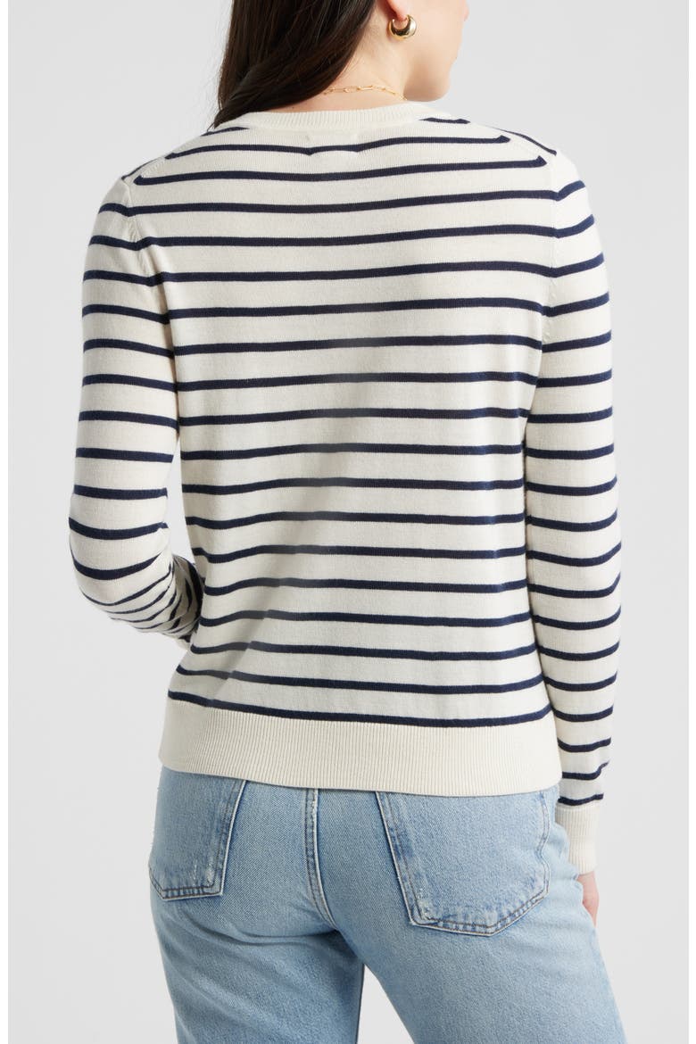 Merino Wool Blend Cardigan, Alternate, color, IVORY- NAVY JOSEPHINE STRIPE