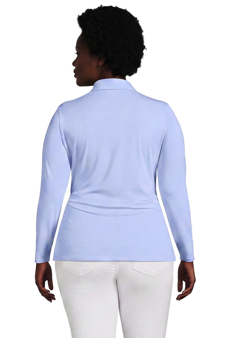Plus Size Long Sleeve Lightweight Jersey Adjustable Tie Collar Top, Alternate, color, Clearlake Blue