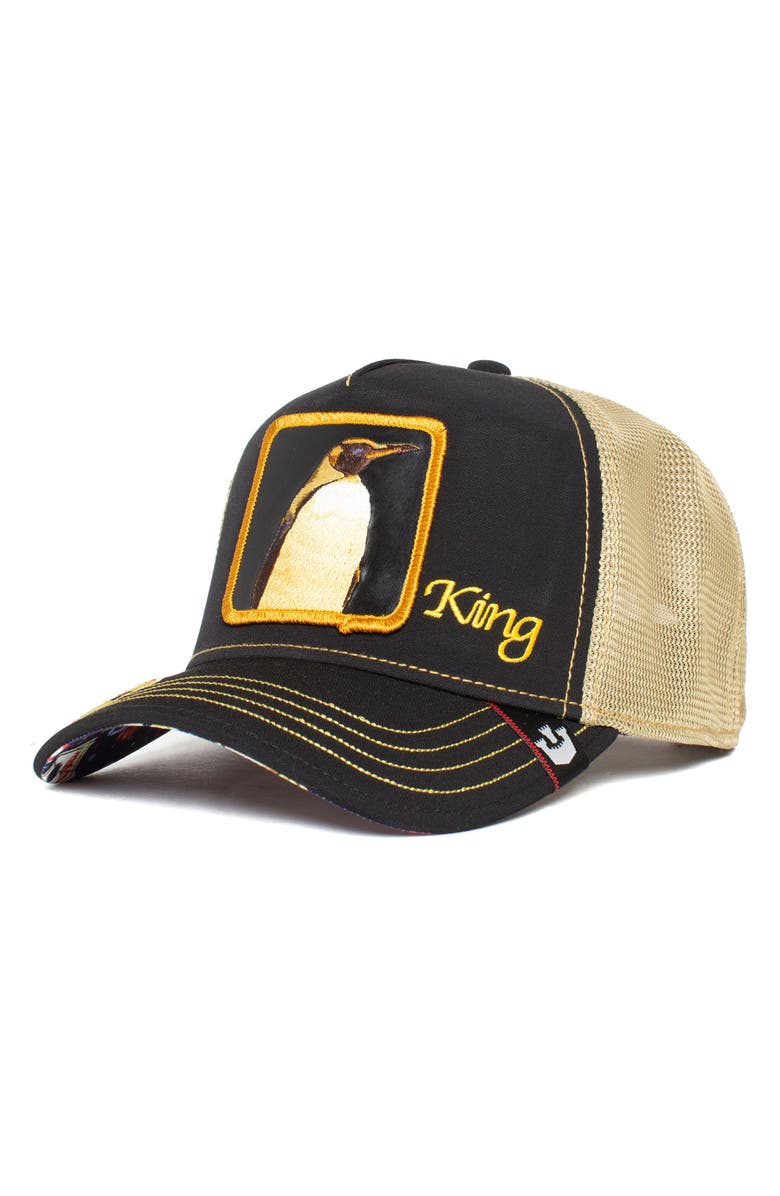 Goorin Bros. Quart Major Penguin Patch Trucker Hat, Main, color, Black