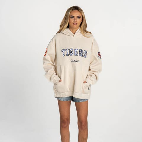 Women's The Wild Collective  Cream Detroit Tigers Oversized Cord Tri-Blend Hoodie