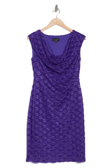 Connected Apparel Eyelash Shimmer Mesh Cocktail Dress In Violet