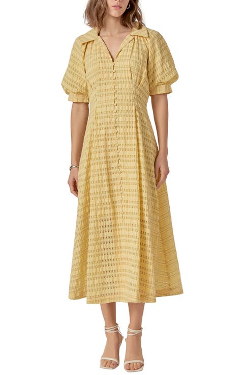 Seersucker Check Cotton Blend Midi Dress