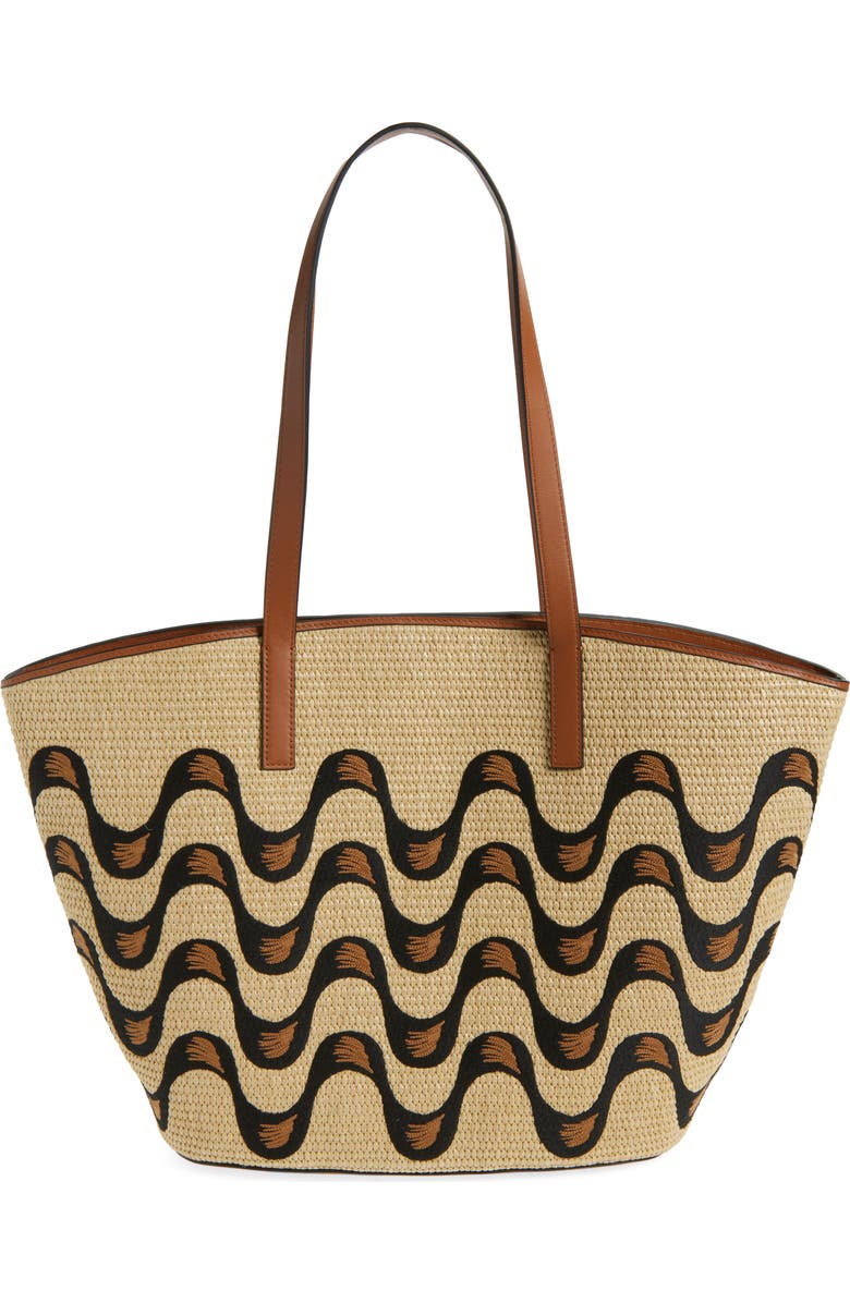 FARM Rio Large Embroidered Raffia Basket Tote, Main, color, Natural Raffia And Black