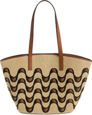 FARM Rio Large Embroidered Raffia Basket Tote