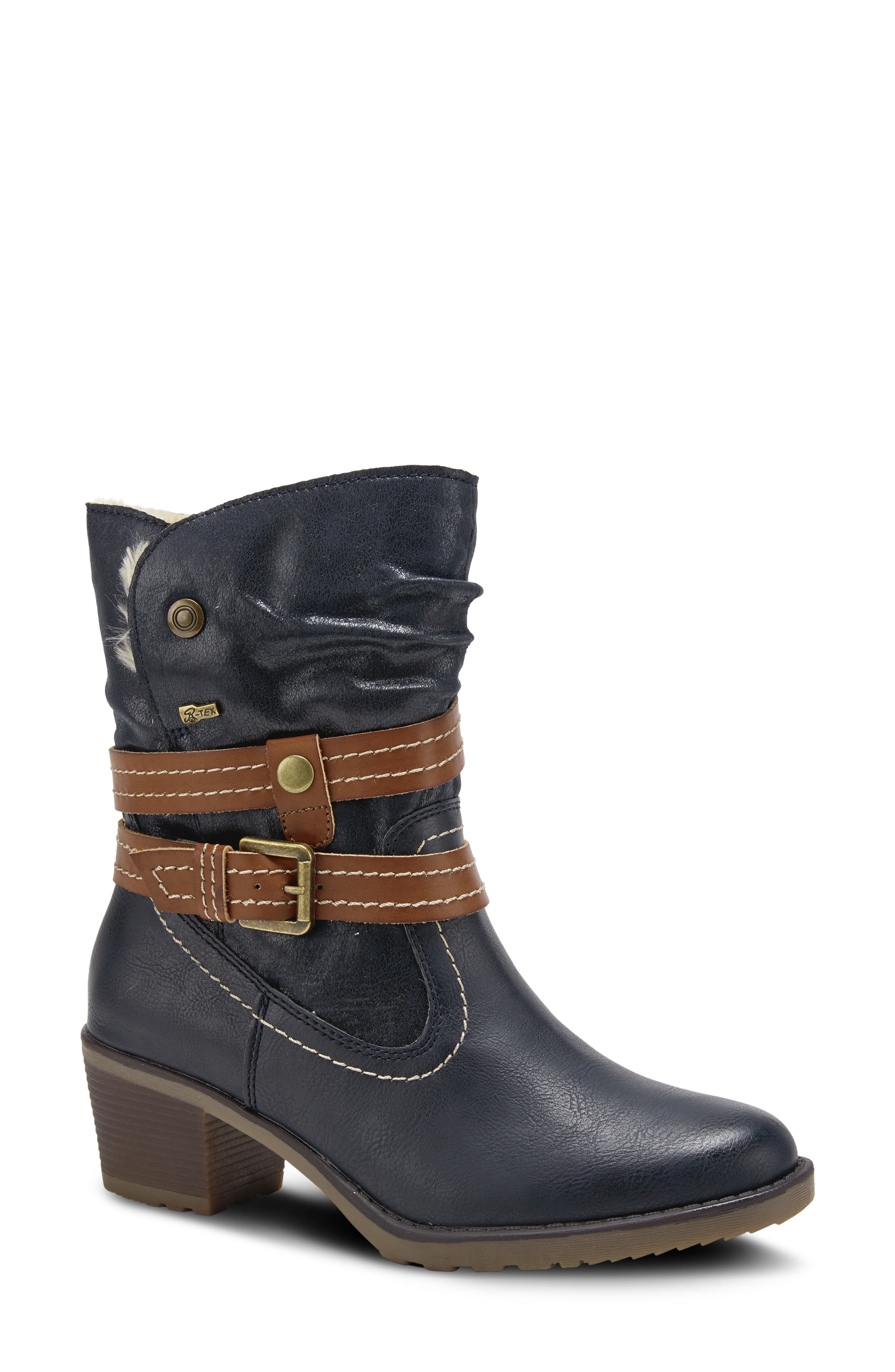 Spring Step Boisa Faux Fur Bootie, Main, color, Navy Synthetic