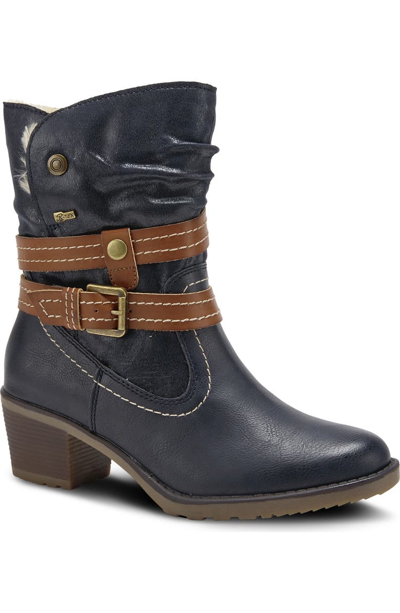 Spring Step Boisa Faux Fur Bootie, Main, color, Navy Synthetic