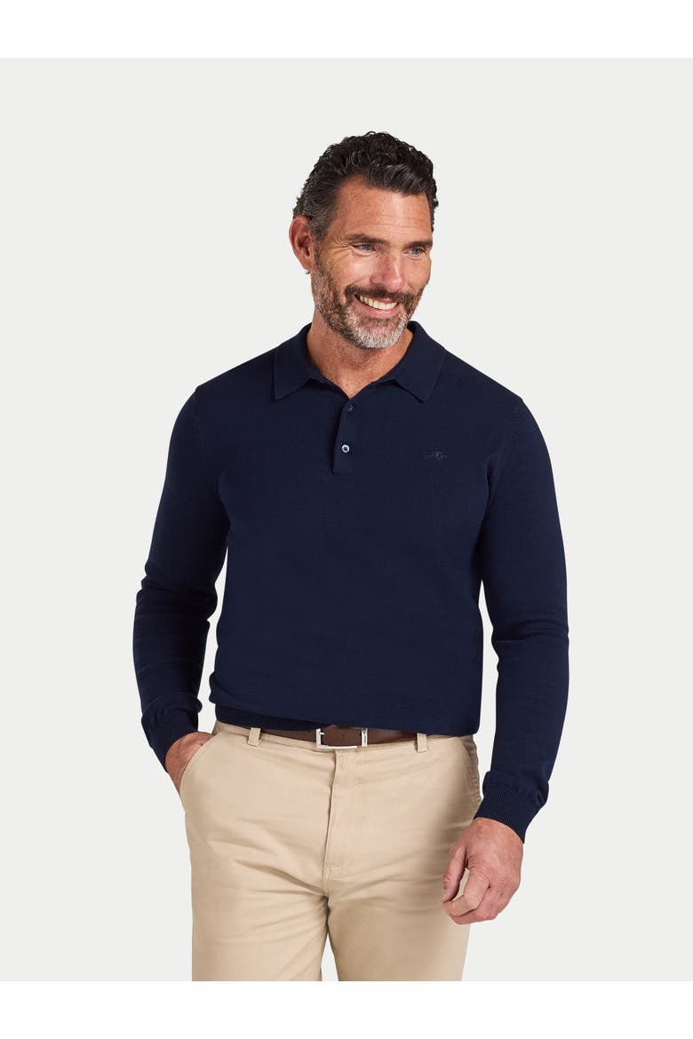 Long Sleeve Knitted Polo Shirt, Main, color, Navy