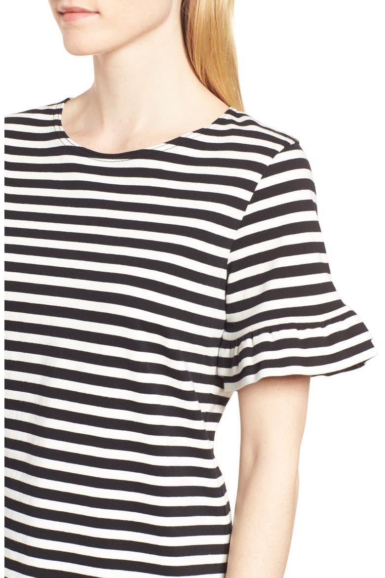 Ruffle Sleeve Tee, Alternate, color, BLACK WHITE